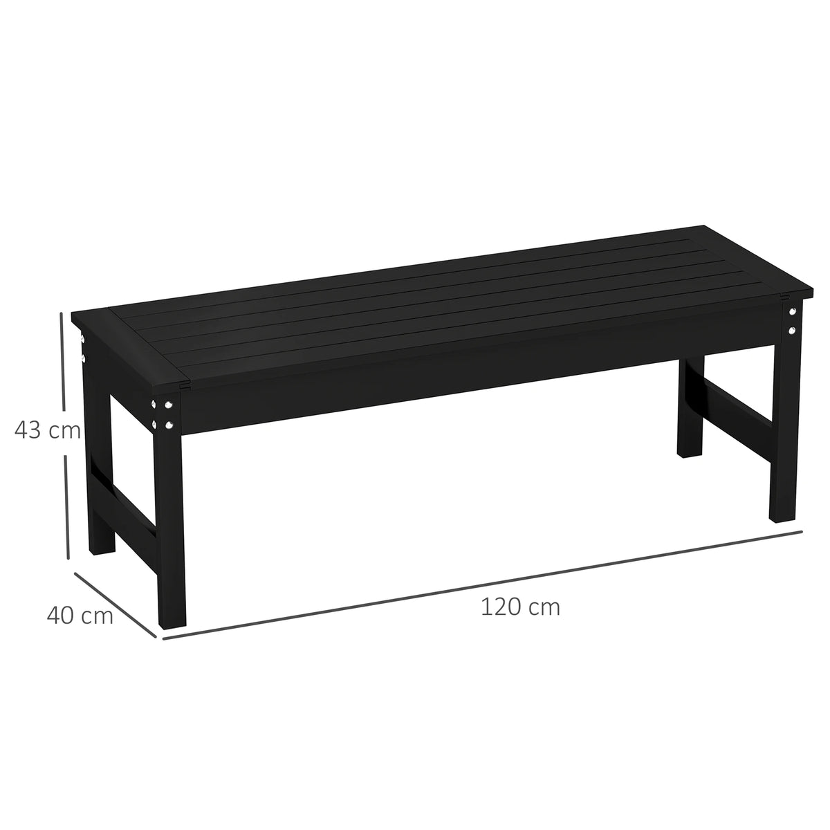 Outsunny HDPE Outdoor Bench Backless Slatted Garden Seat Metal Frame