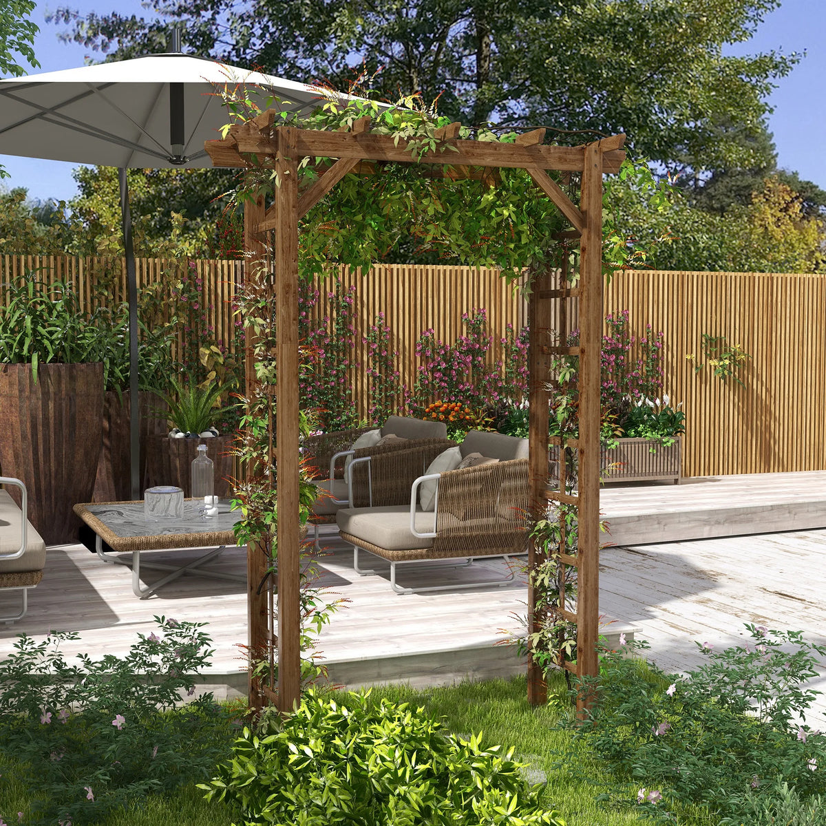 Outsunny Wooden Garden Pergola And Arch For Climbing Plants
