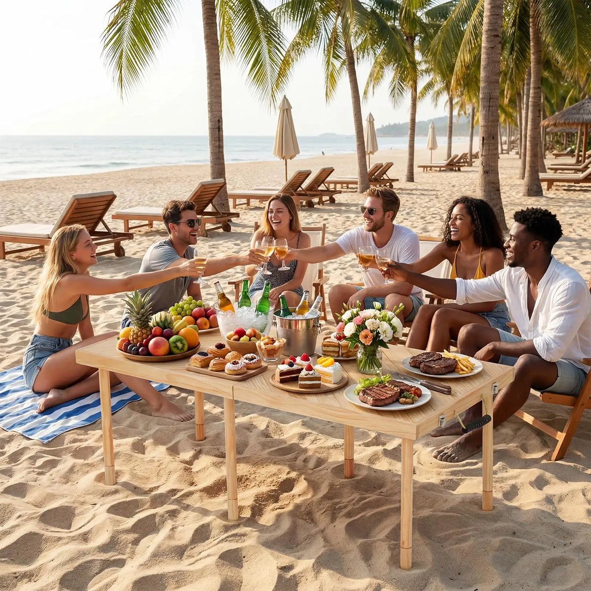 HiMiss Outdoor Folding Picnic Table Portable Solid Wood Furniture