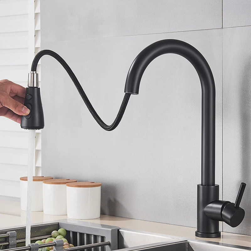 Myqualife Pull Out Deck Mounted Kitchen Sink Faucet Mixer Tap