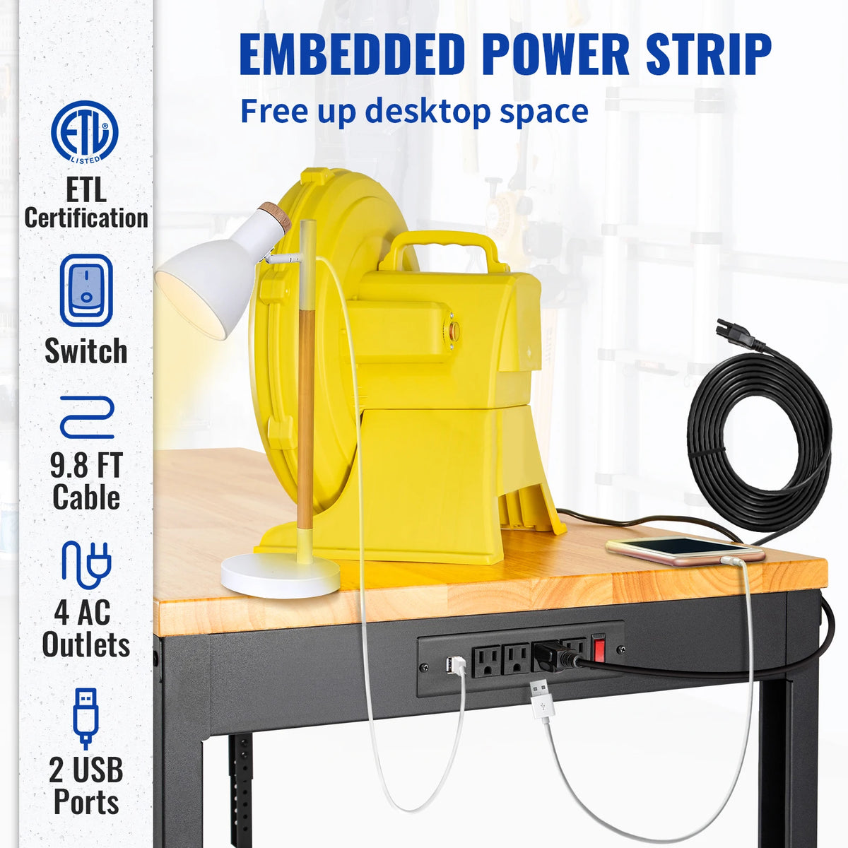 SucceBuy Adjustable Height Woodworking Workbench With Hardwood Top
