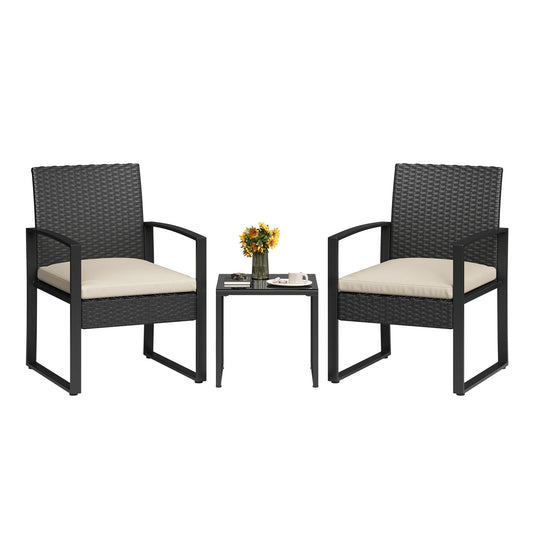 Outdoor Rattan Bar Set With Tempered Glass Table And Stools