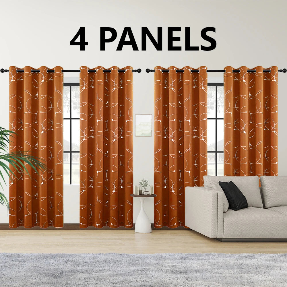 Thermal Insulated Blackout Curtains Grommet Foil Printed Panels