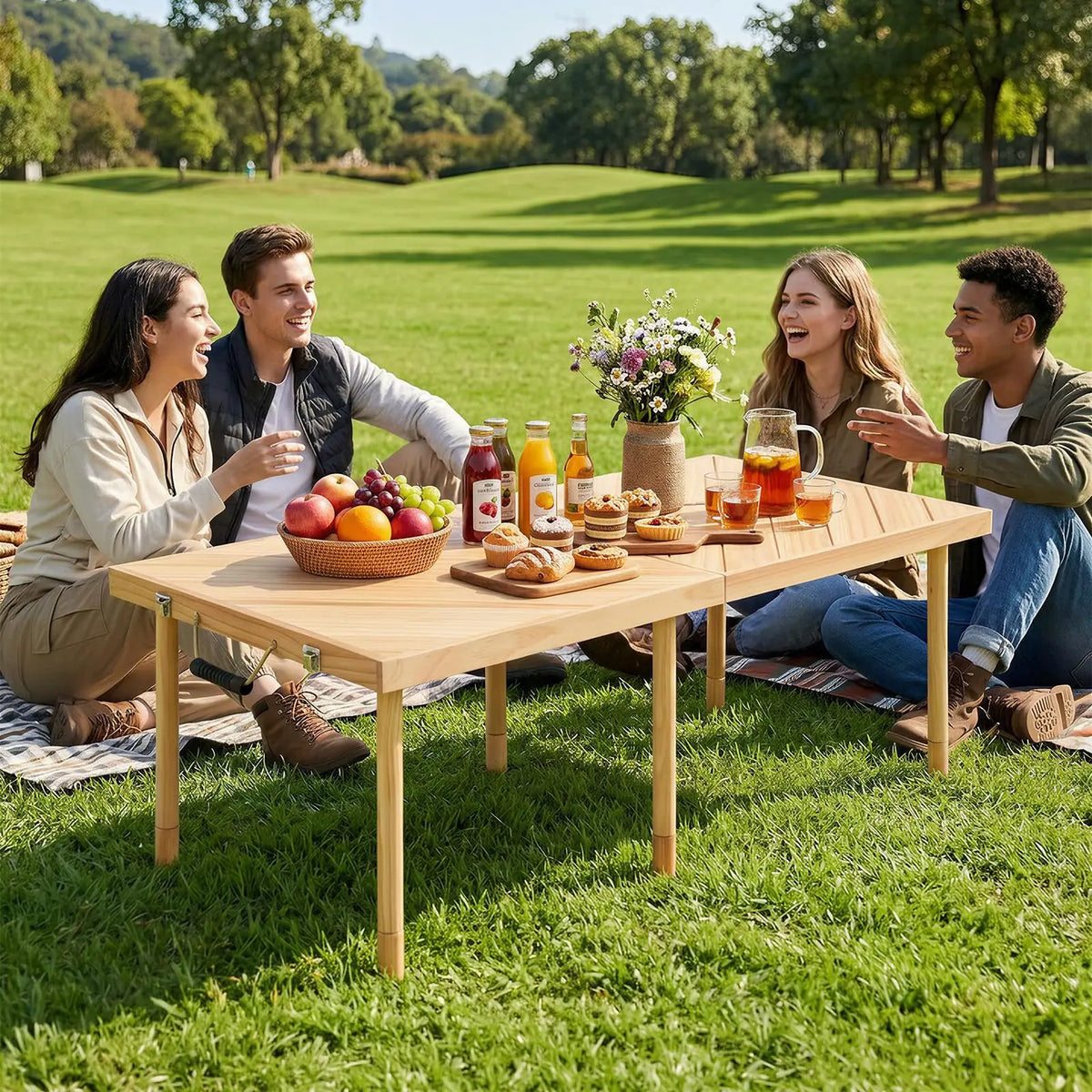 HiMiss Outdoor Folding Picnic Table Portable Solid Wood Furniture