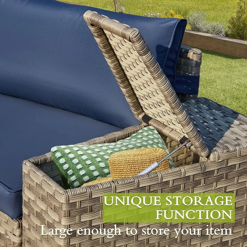 Outdoor Wicker Patio Sectional Set With Storage Armrest And Table