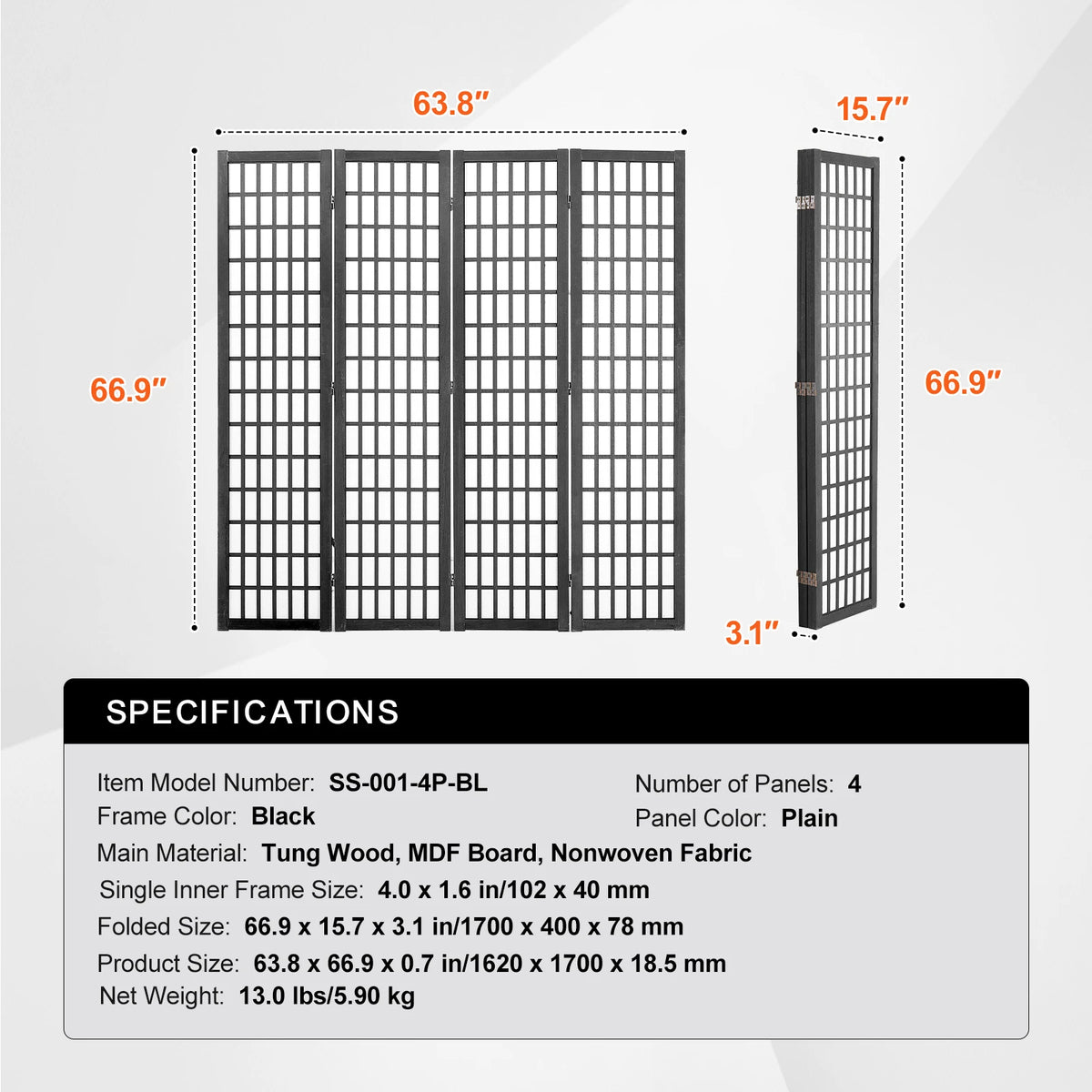 SucceBuy Wood Folding Privacy Screen Room Divider Decor