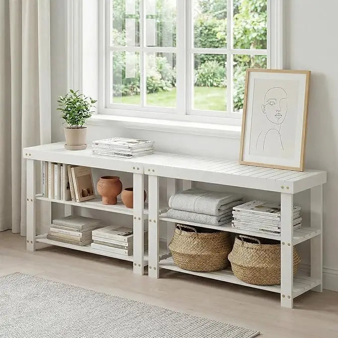 HiMISS 3 Tier Bamboo Shoe Storage Bench For Entryway