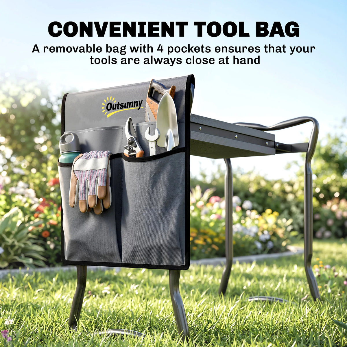 Outsunny Folding Garden Kneeler Bench With Tool Pouch