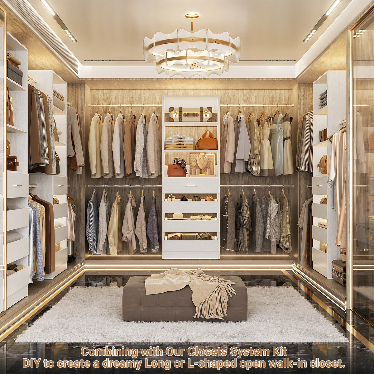 Aheaplus Modern Four Drawer Closet Organizer With Hanging Rods