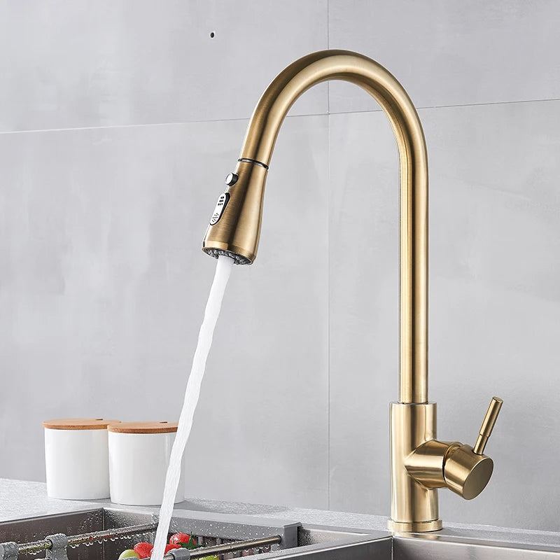 Myqualife Pull Out Deck Mounted Kitchen Sink Faucet Mixer Tap