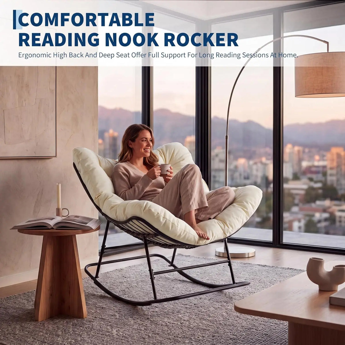 Tacieekii outdoor egg rocking chair with thick cushion metal frame