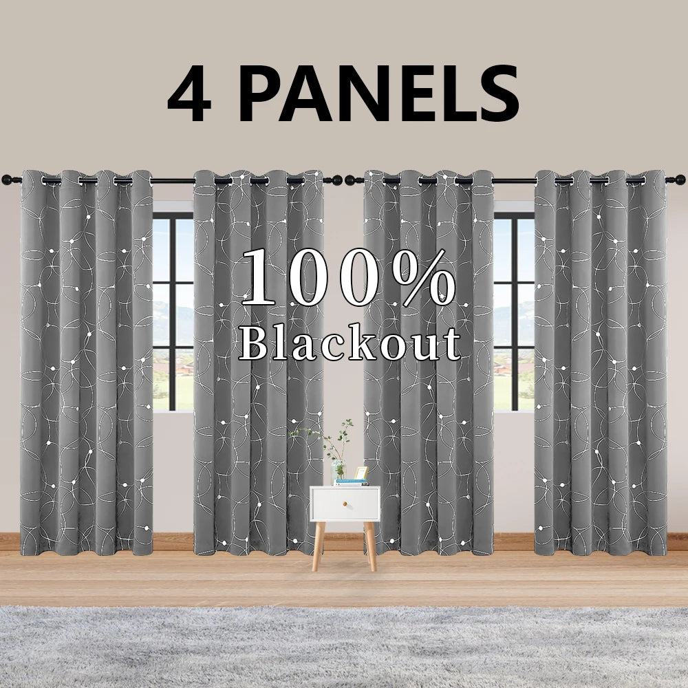 Thermal Insulated Blackout Curtains Grommet Foil Printed Panels