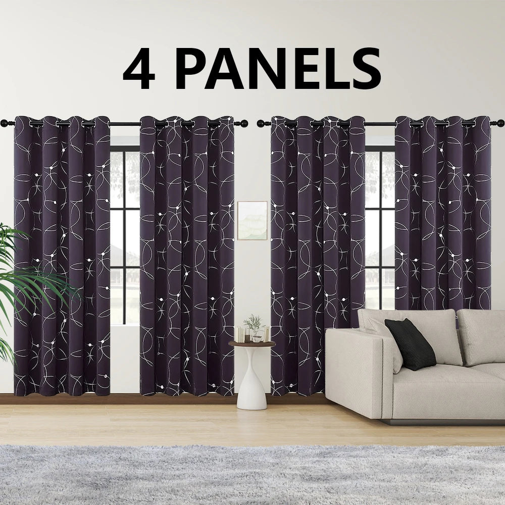 Thermal Insulated Blackout Curtains Grommet Foil Printed Panels