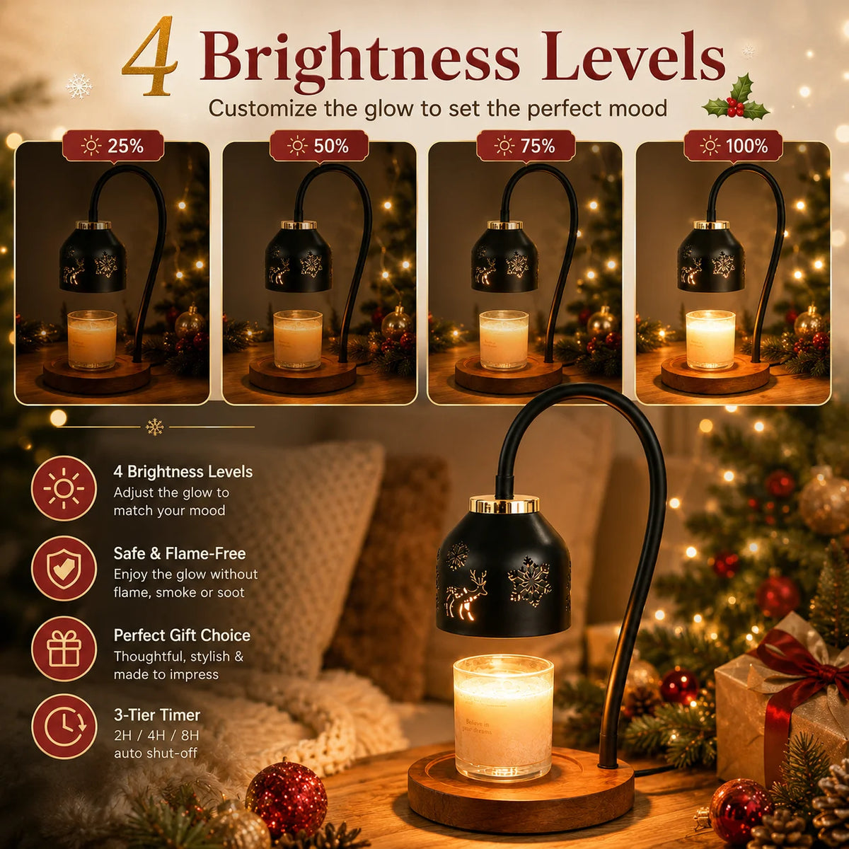 Snowflake Deer Candle Warmer Lamp With Adjustable Height