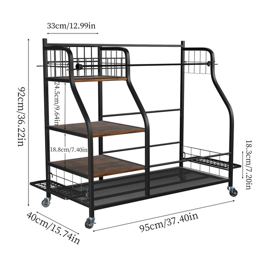 Multifunctional Rolling Metal Sports Equipment Storage Rack With Wheels