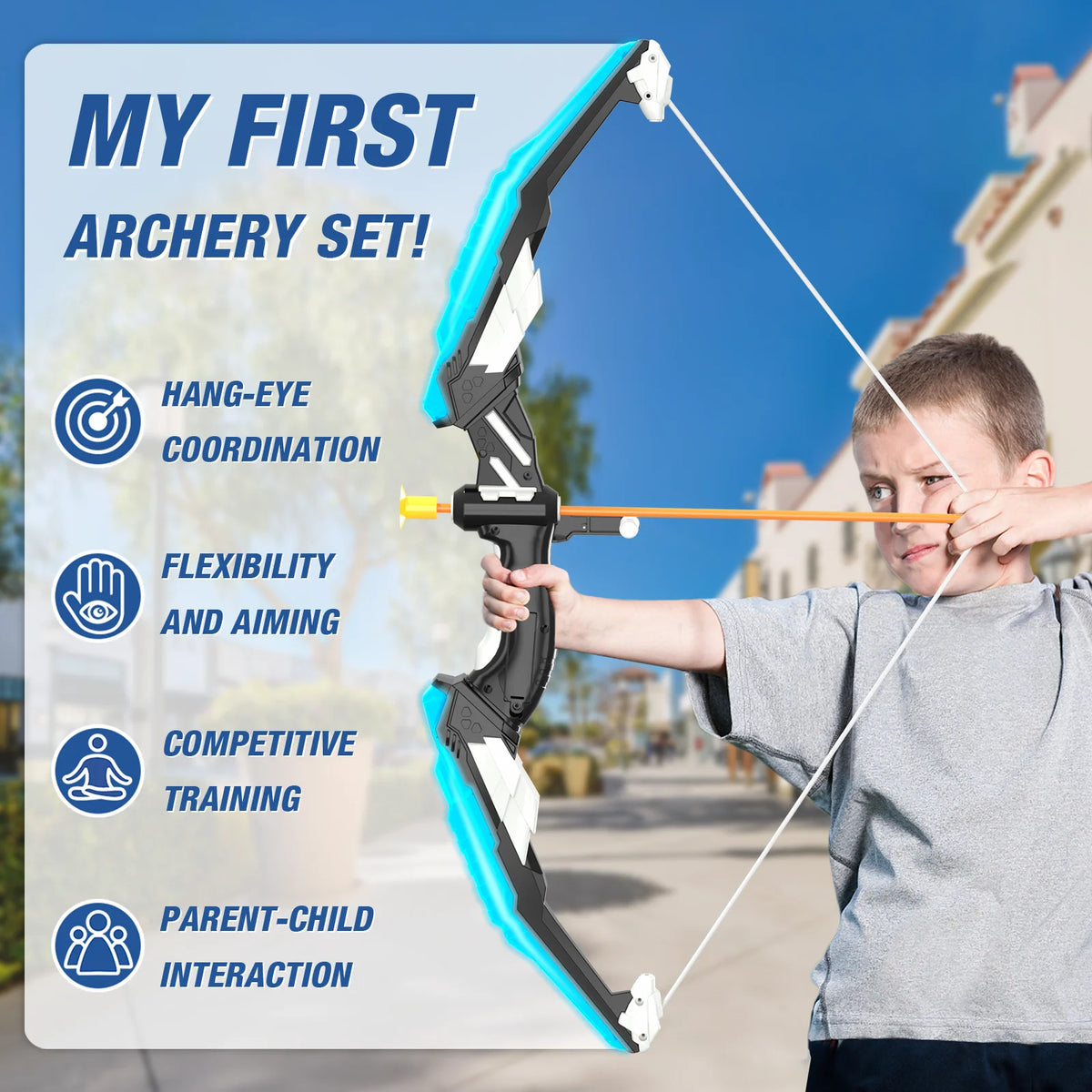 Led Light Up Archery Set With Suction Arrows And Targets