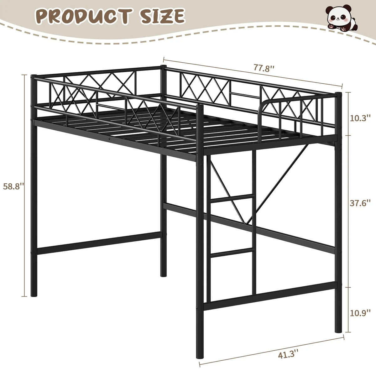 HiMISS Metal Loft Bed Frame With Arched Guardrail Steel Slats