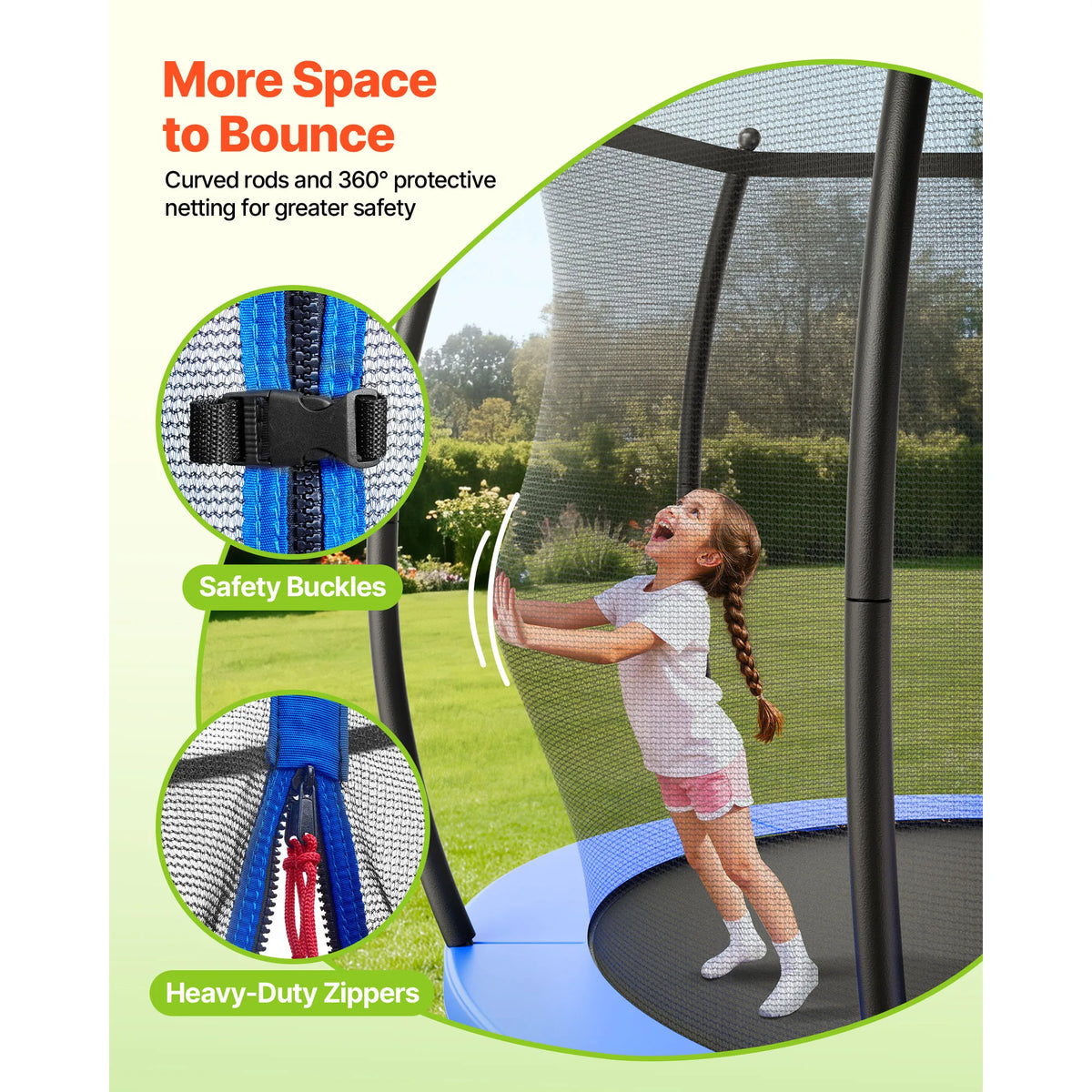 Succebuy Round Trampoline With Enclosure Net And Safety Pad
