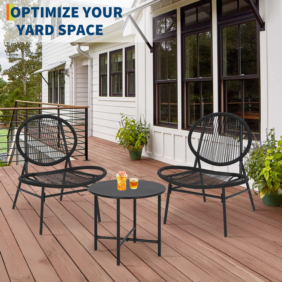Modern Three Piece Acapulco Rattan Patio Bistro Set For Outdoors