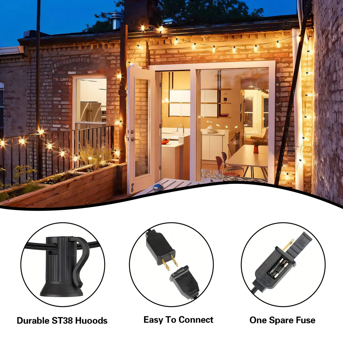 Waterproof Solar String Lights Featuring E12 Bulbs For Garden Lighting