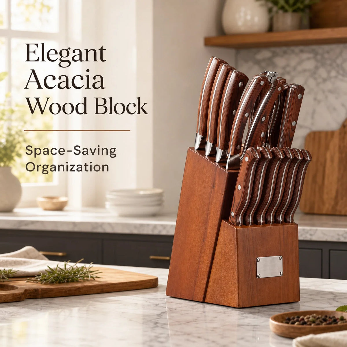 Complete Kitchen Knife Set With Wooden Block And Sharpener