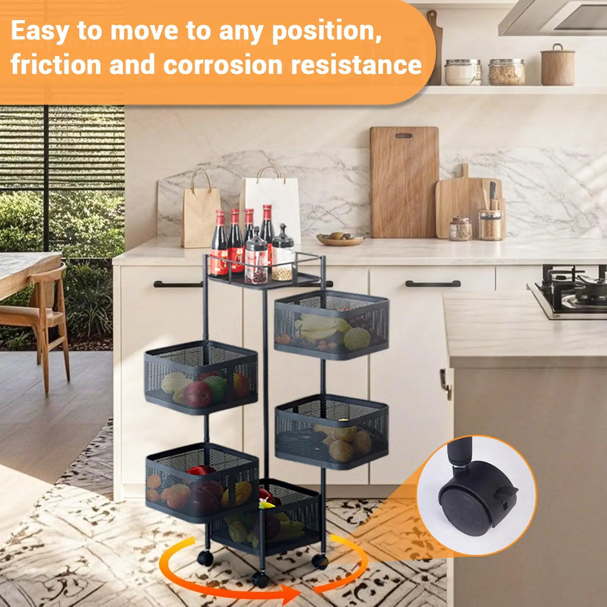 HiMiss Metal Rotating Kitchen Storage Rack For Home Organization