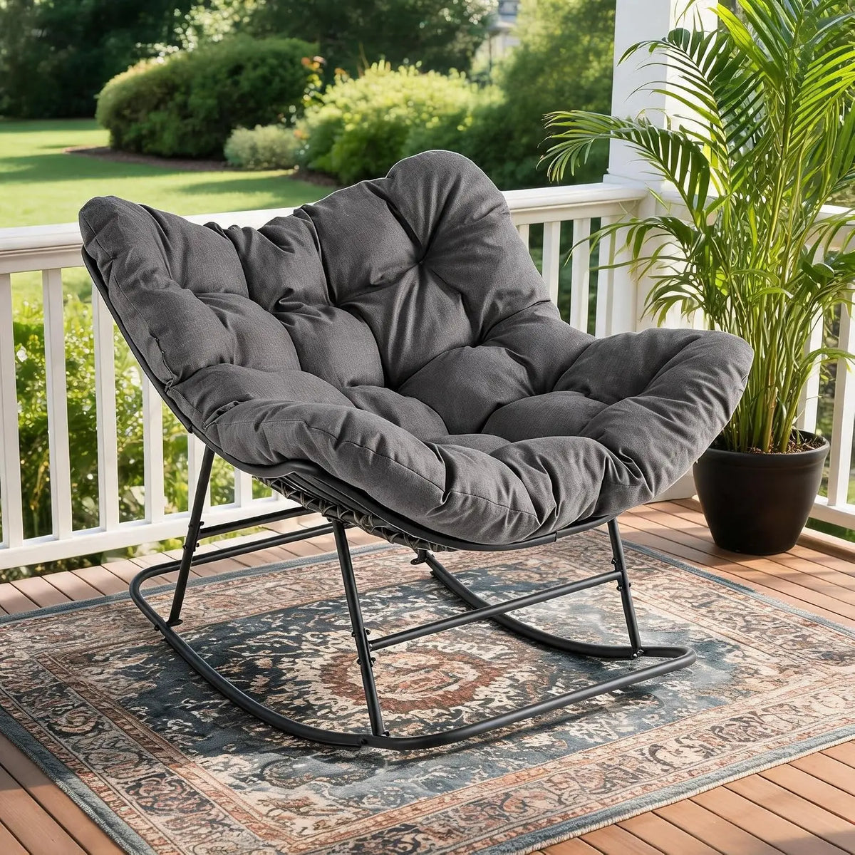 Tacieekii outdoor egg rocking chair with thick cushion metal frame