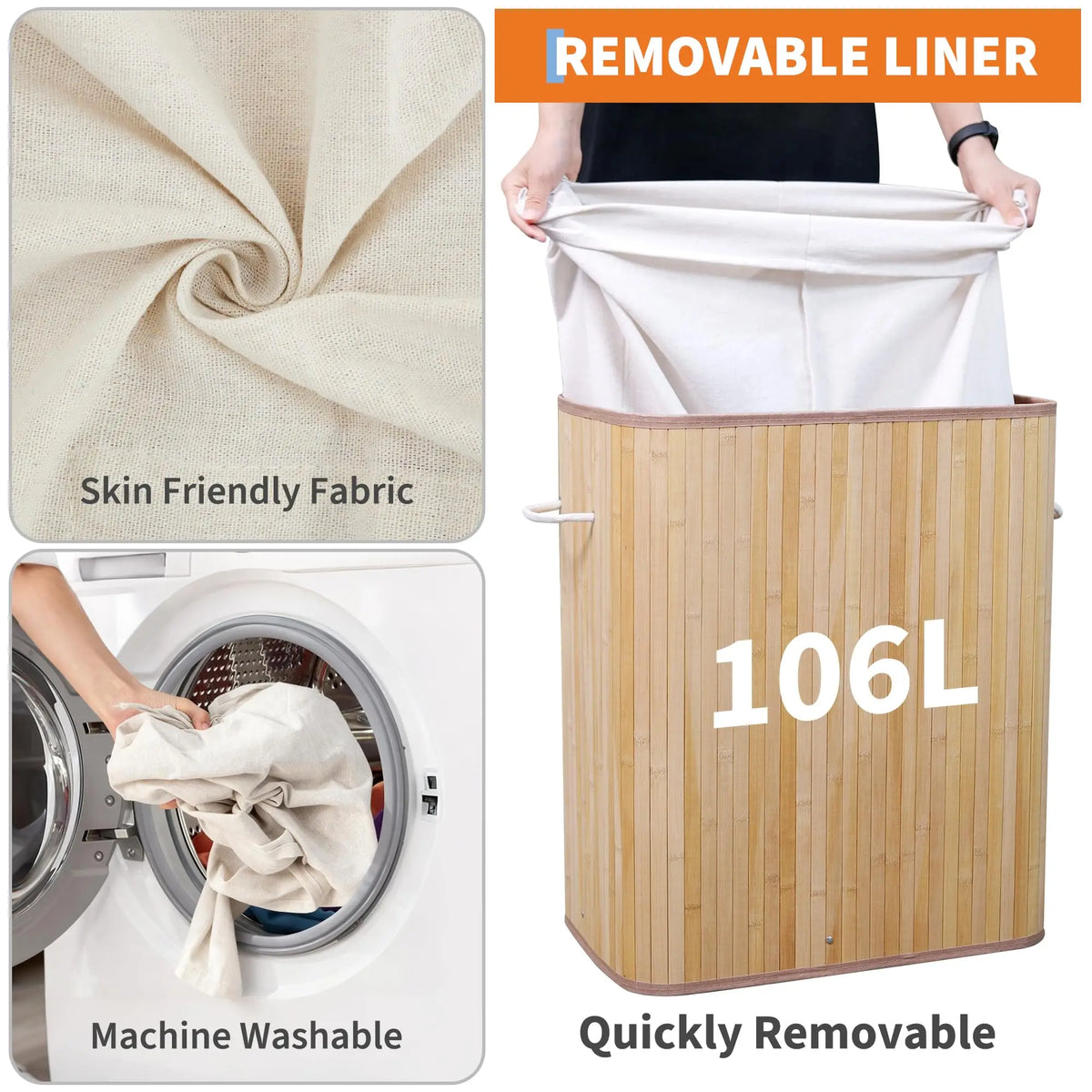 HiMISS Foldable Bamboo Laundry Hamper With Removable Liner