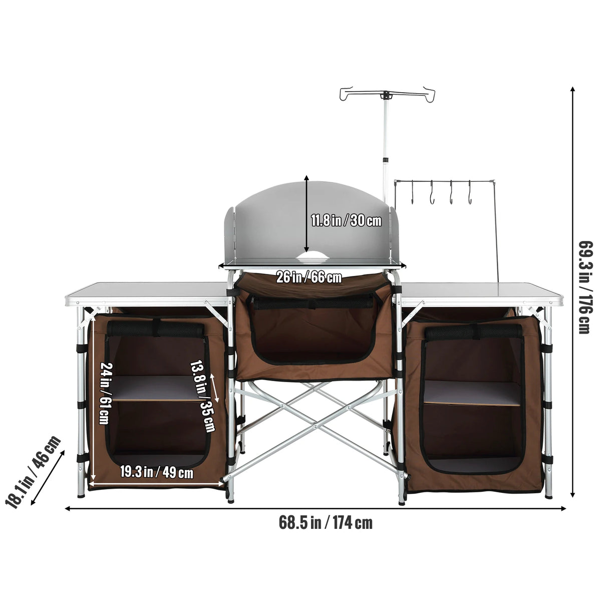 SucceBuy Portable Folding Camping Kitchen Table With Storage Rack