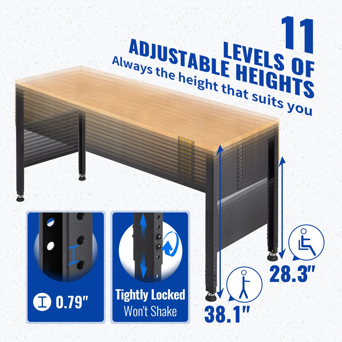 SucceBuy Adjustable Height Woodworking Workbench With Hardwood Top
