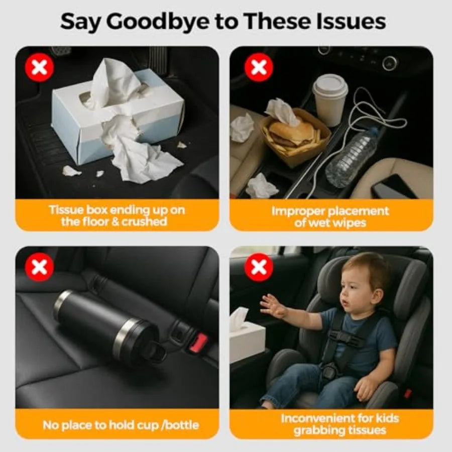 Artificial Leather Car Tissue Holder Cup Holder Back Seat Storage