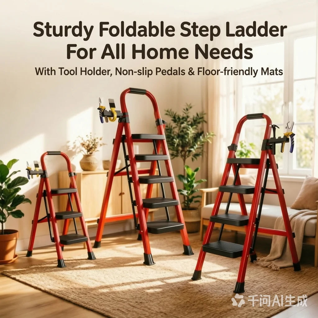 Premium Stainless Steel Foldable Step Ladder With Tool Holder