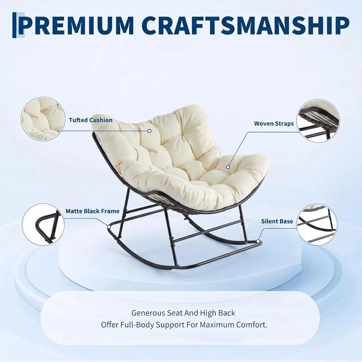 Tacieekii outdoor egg rocking chair with thick cushion metal frame