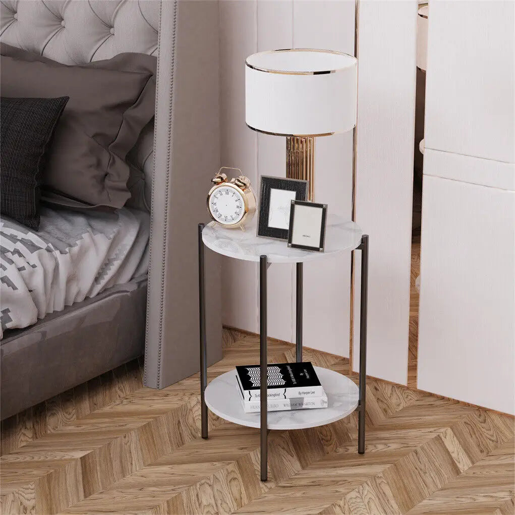 Luvodi Modern Two Tier Round Metal Storage End Table