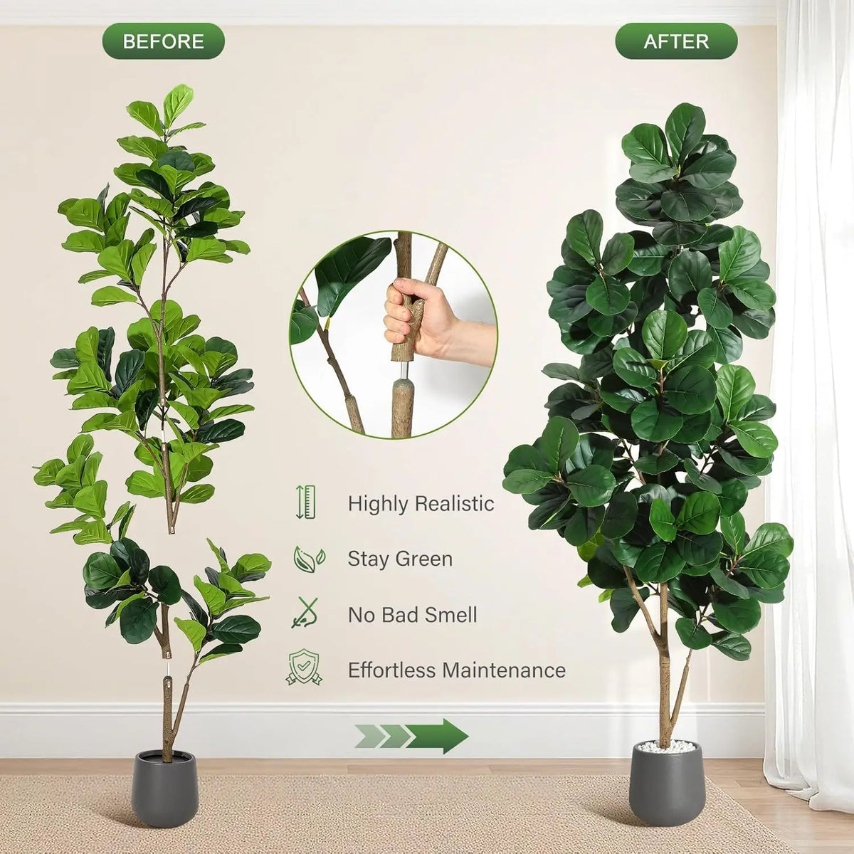HiMiss Artificial Fiddle Leaf Fig Tree With Planter