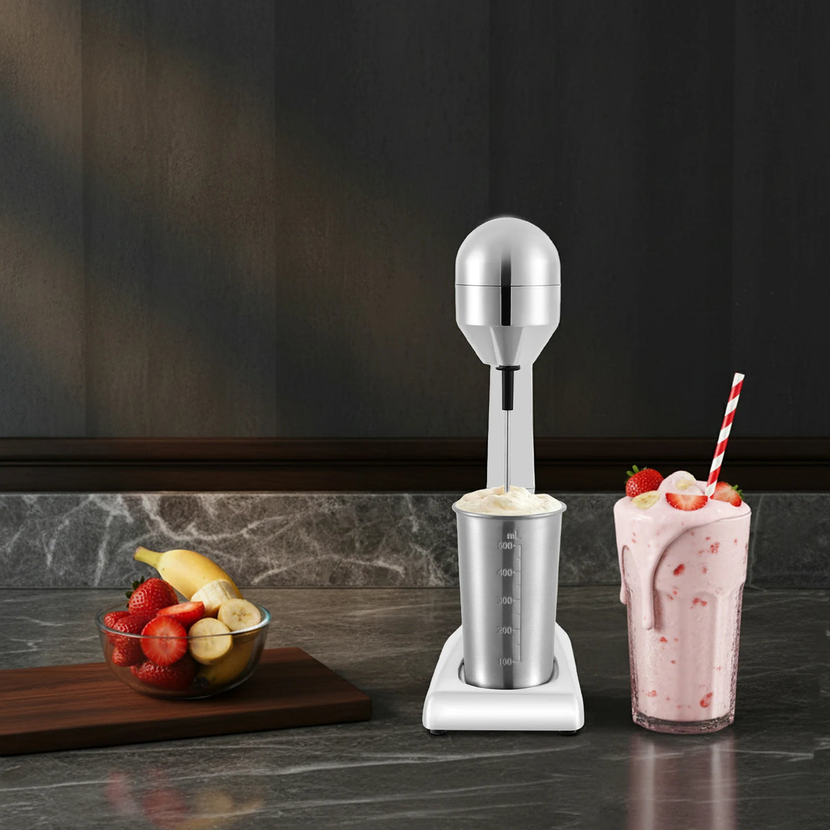 Portable Electric Milkshake Maker With Dual Speed Stainless Steel Mixer