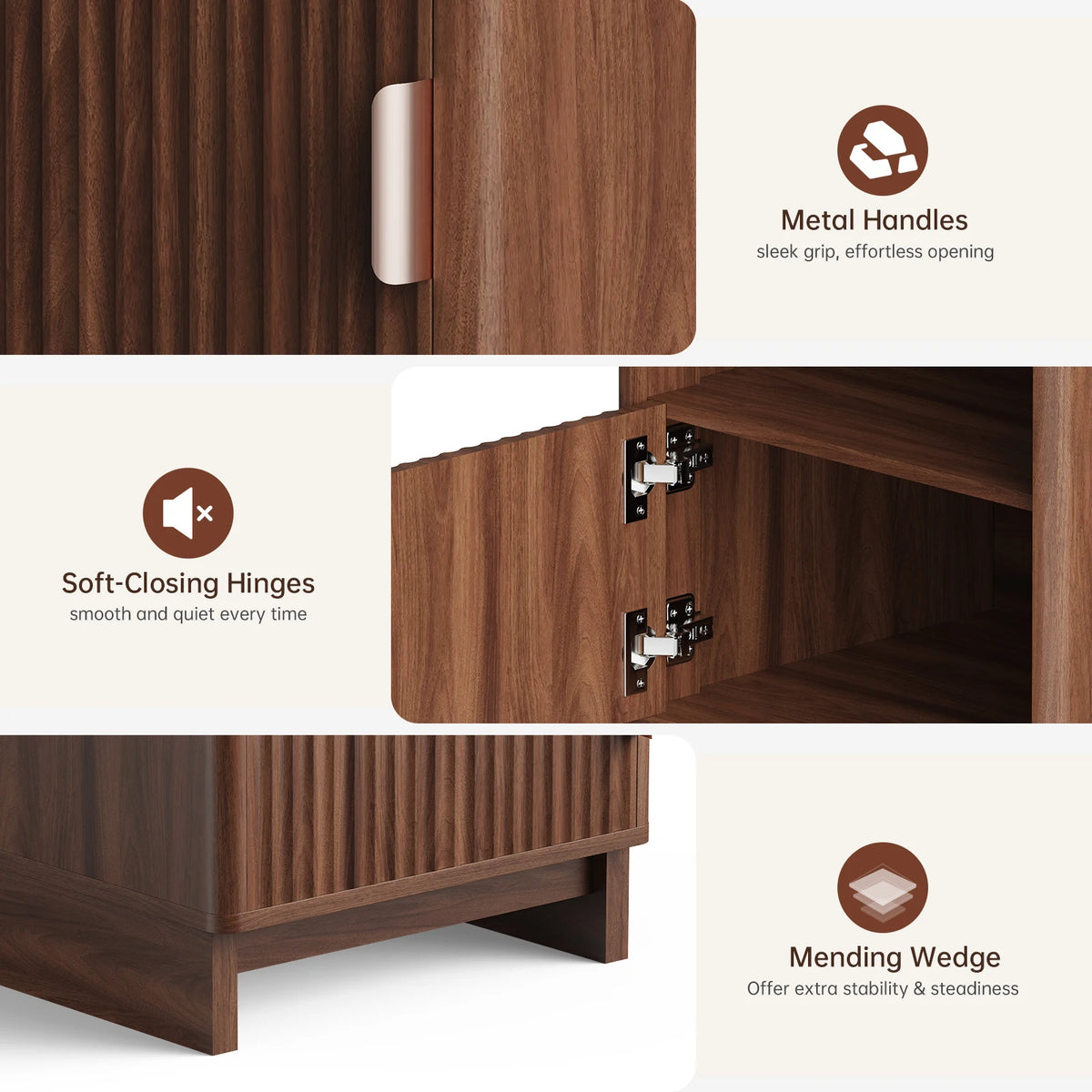 TinyNest Fluted Wood Nightstand With Charging Station