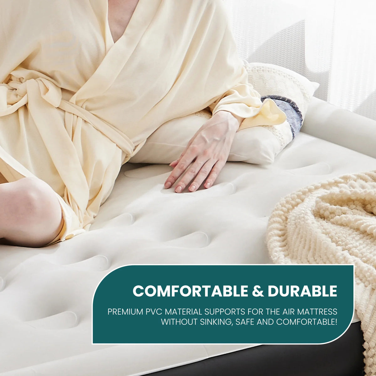 JHK Plush Air Mattress With Integrated Pump And Flocking Surface