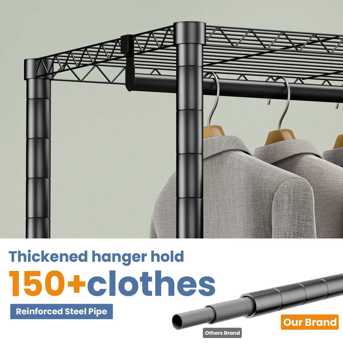 Freestanding Metal Clothes Rack And Portable Storage Organizer With Rod