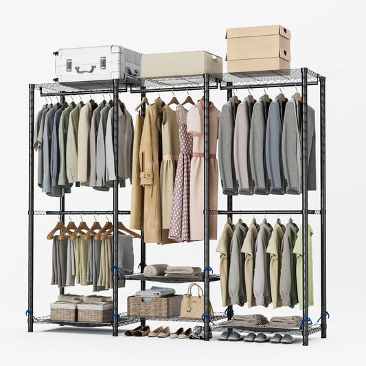 Freestanding Metal Clothes Rack And Portable Storage Organizer With Rod