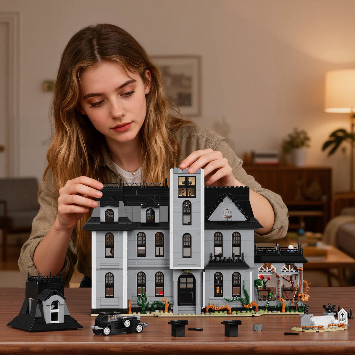 Gothic Nightfall Manor Building Blocks Set Architecture Desktop Ornament