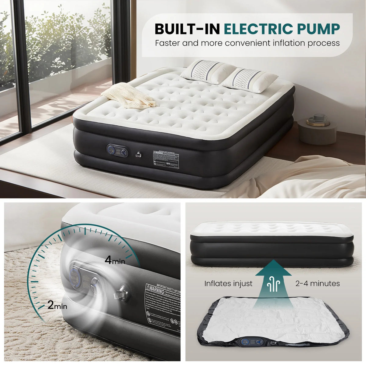 JHK Plush Air Mattress With Integrated Pump And Flocking Surface