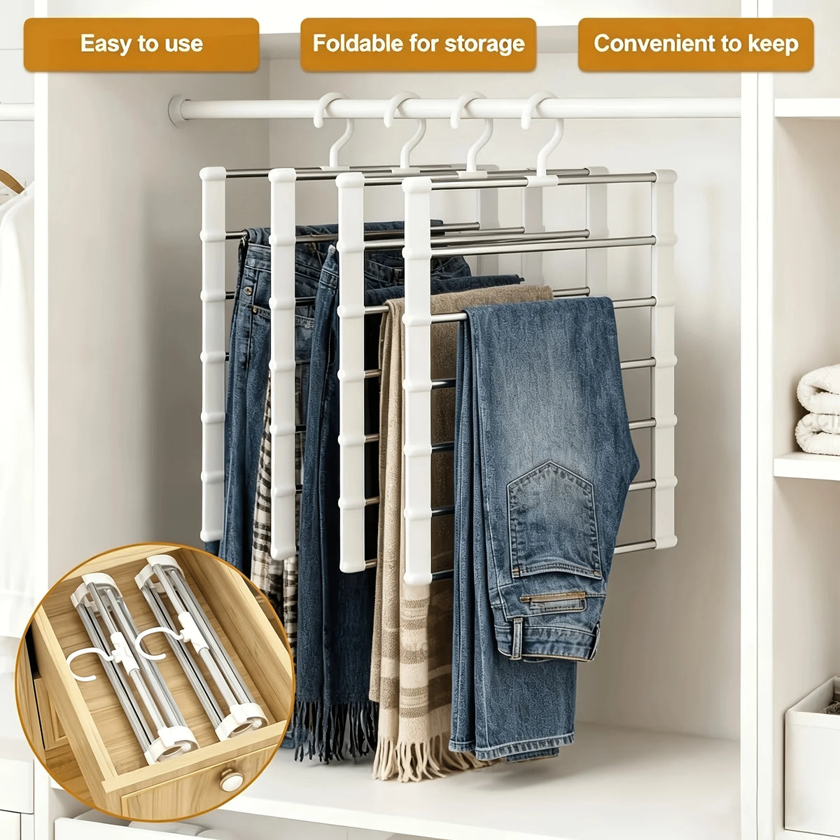 Foldable Compact Pants Hanger Space Saving Wardrobe Organizer