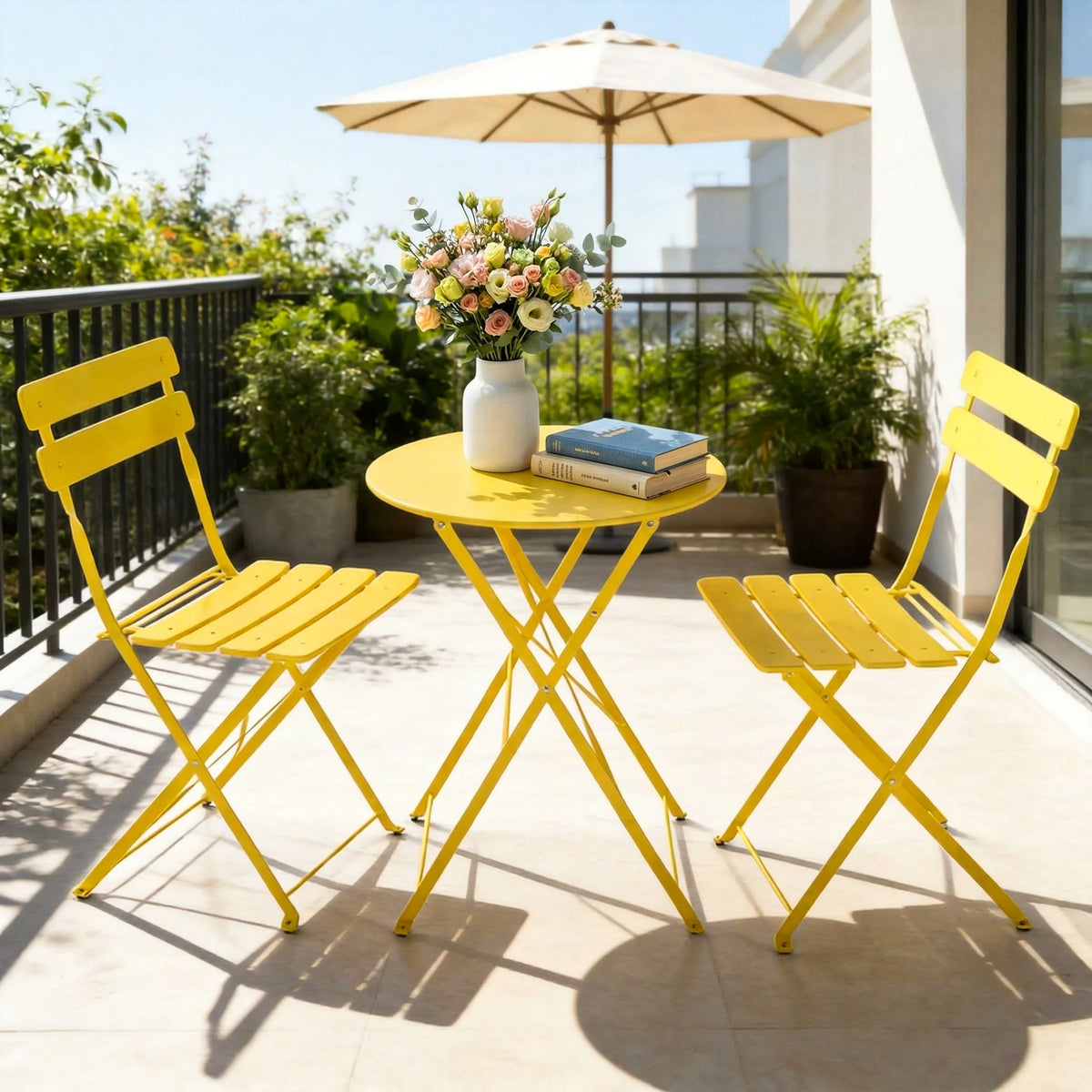 Tuarex Three Piece Folding Steel Bistro Set For Patio