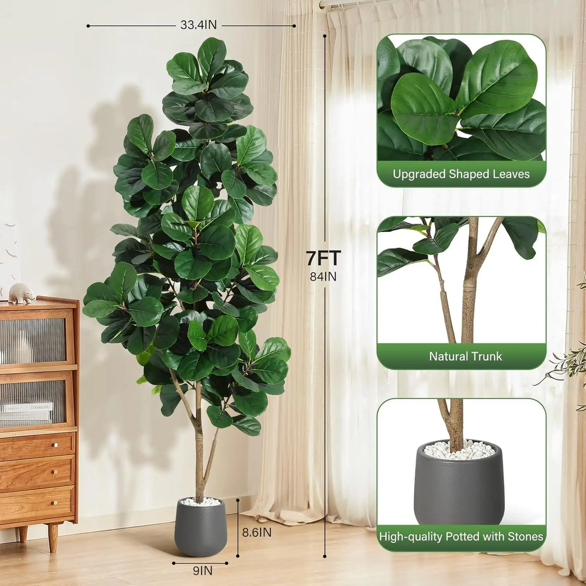 HiMiss Artificial Fiddle Leaf Fig Tree With Planter