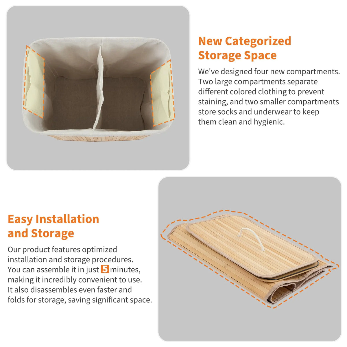 HiMISS Foldable Bamboo Laundry Hamper With Removable Liner