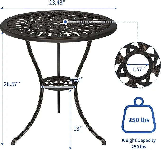 HiMiss Round Aluminum Side Table With Umbrella Hole