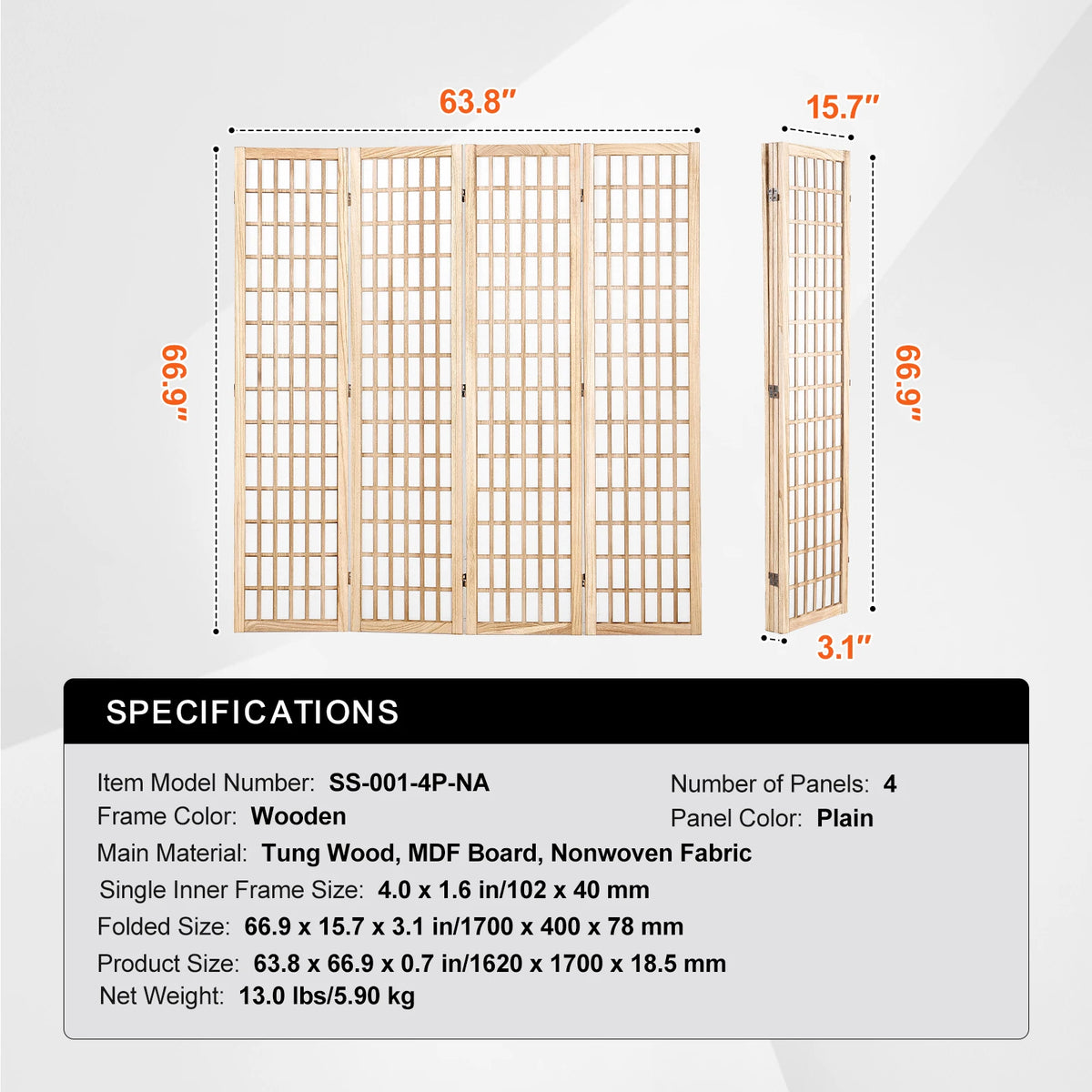 SucceBuy Wood Folding Privacy Screen Room Divider Decor