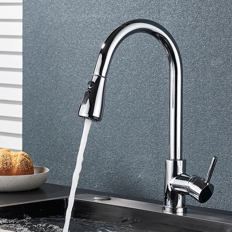 Myqualife Pull Out Deck Mounted Kitchen Sink Faucet Mixer Tap