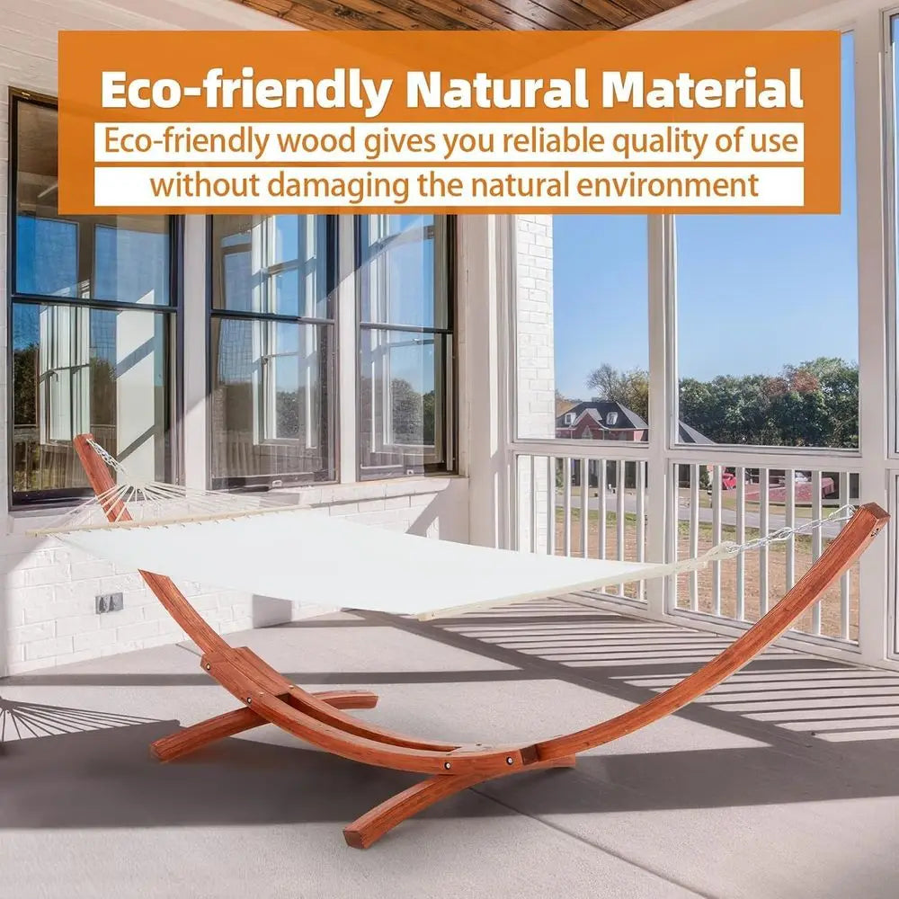 Heavy Duty Double Hammock With Wooden Stand For Patio Garden